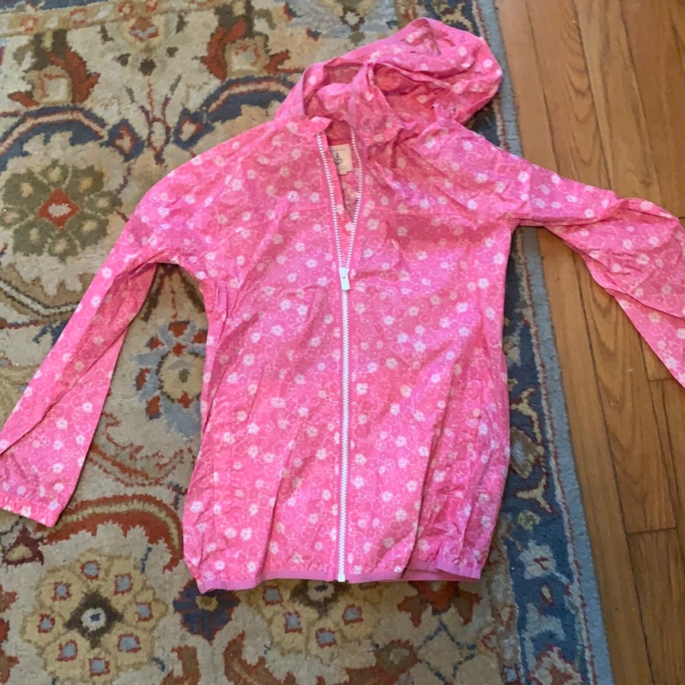 Lands End size 7/8 pink floral windbreaker